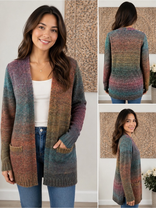 retrology Sweaters - Retrology Multicolor Open-Front Knit Cardigan- size M
